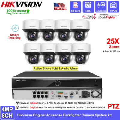 Hikvision 8CH 4MP 25x PTZ IP Camera CCTV System Smart Tracking DarkFighter Lot
