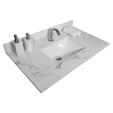 31'' bathroom stone vanity top white sink w/ single faucet hole backsplash VNF