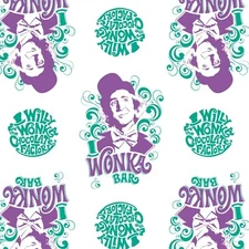 Charlie Chocolate Factory Fabric - Willy Wonka Purple Green - Camelot YARD