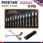 12Pc 8-19mm Metric Flexible Head Ratcheting Wrench Combination Spanner Tool Set