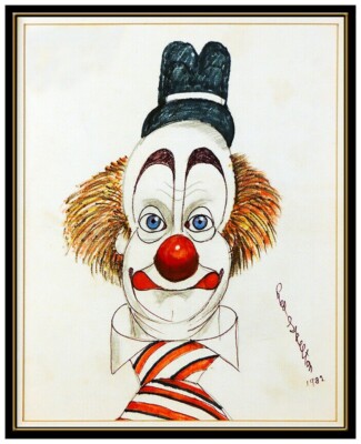 Red Skelton Original Clown Portrait Drawing On Linen Caricature