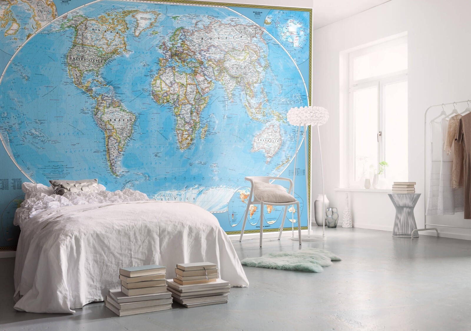 Mappa Carta da Parati 2.8x4m Cartina Politica Blu Bianco National Geographic