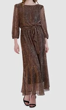 Donna Ricco Women's Gold Sequined Plissé Fit & Flare Dress Size 6