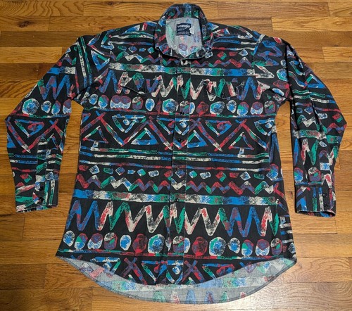 Chemise Western Wrangler Coupe Cowboy – 17,5 36 X-long – USA – Motif Aztèque – Vintage