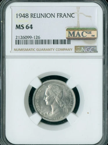 1948 FRENCH REUNION FRANC NGC MS64 MAC SPOTLESS *