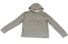 Adidas Hooded Sweatshirt Youth Small Gray Center Logo, Cotton and Polyester