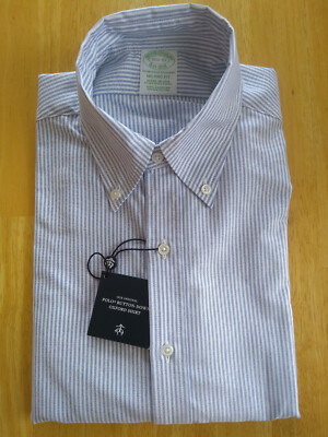 NWOT Brooks Brothers Blue University Stripe Button Down 15.5-33 Milano MSRP $140