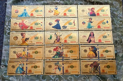 #ad #ad 15 Piece 24k Gold Foil Plated Disney Princess#x27; Collectible Banknote Set. Mint $64.95