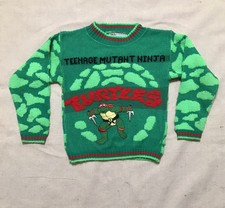 Vintage Kids Pullover Knit Sweater 1990 Sm 6-8 Teenage Mutant Ninja Turtles USA