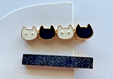 New Cat Lovers Hair Clip Barrette girl Fashion Hair Gold Tone 2 Piece Enamel BLK