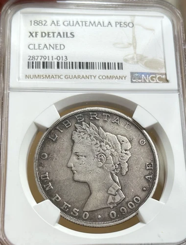 1882 Guatemala Silver Peso NGC XF Details - Beautiful Rare Silver Coin