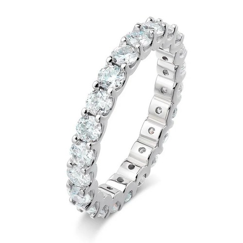 Anillo de compromiso redondo de eternidad de moissanita de 3 mm D VVS1 banda de compromiso de plata de ley 925 - Imagen 18 de 18