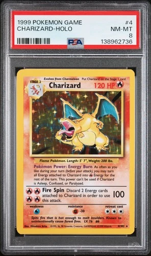1999 POKEMON BASE SET UNLIMITED #4 CHARIZARD-HOLO PSA 8