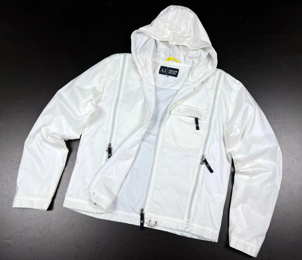Vintage Men's ARMANI Jeans Logo White Nylon Lightweight Windbreaker Jacket - S/M - Image 2 of 4
