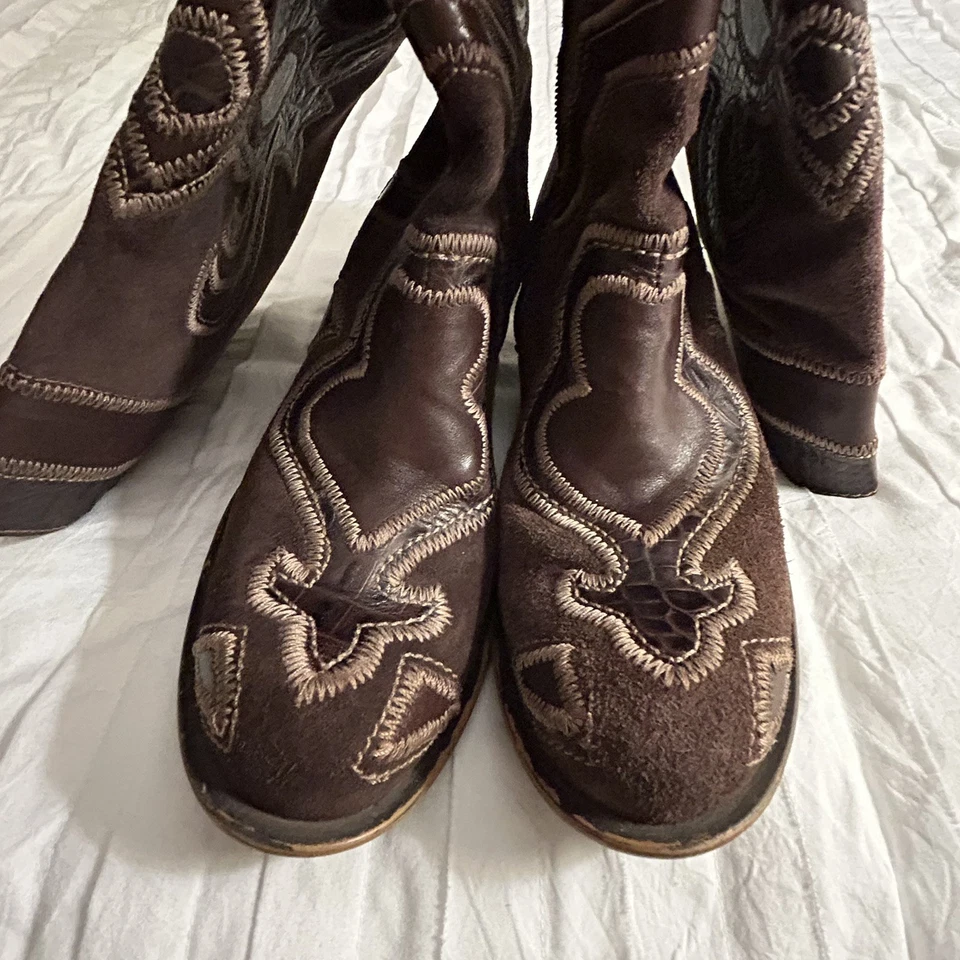 Botas de Vaquero Apepazza Marrón Gamuza/Cuero Tacón Western Talla 8/8.5 Foto 2 de 4