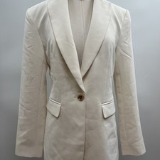 Ann Taylor Women's The Fitted Long Fluid Crepe Winter White Blazer Size 4