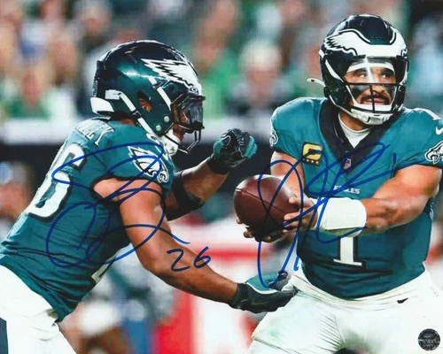 Saquon Barkley & Jalen Hurts Autographed Philadelphia Eagles 8x10 Photo with COA