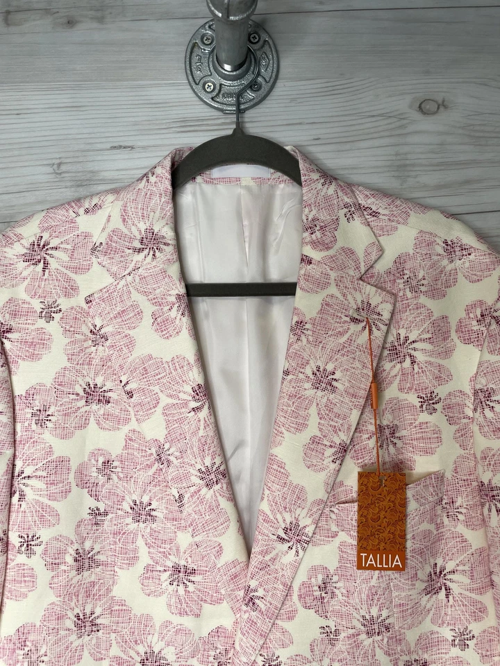 Chaqueta Abrigo Deportivo Tallia Blazer Para Hombre 46 Regular Rosa Blanco Floral Lino Rayón Foto 2 de 4