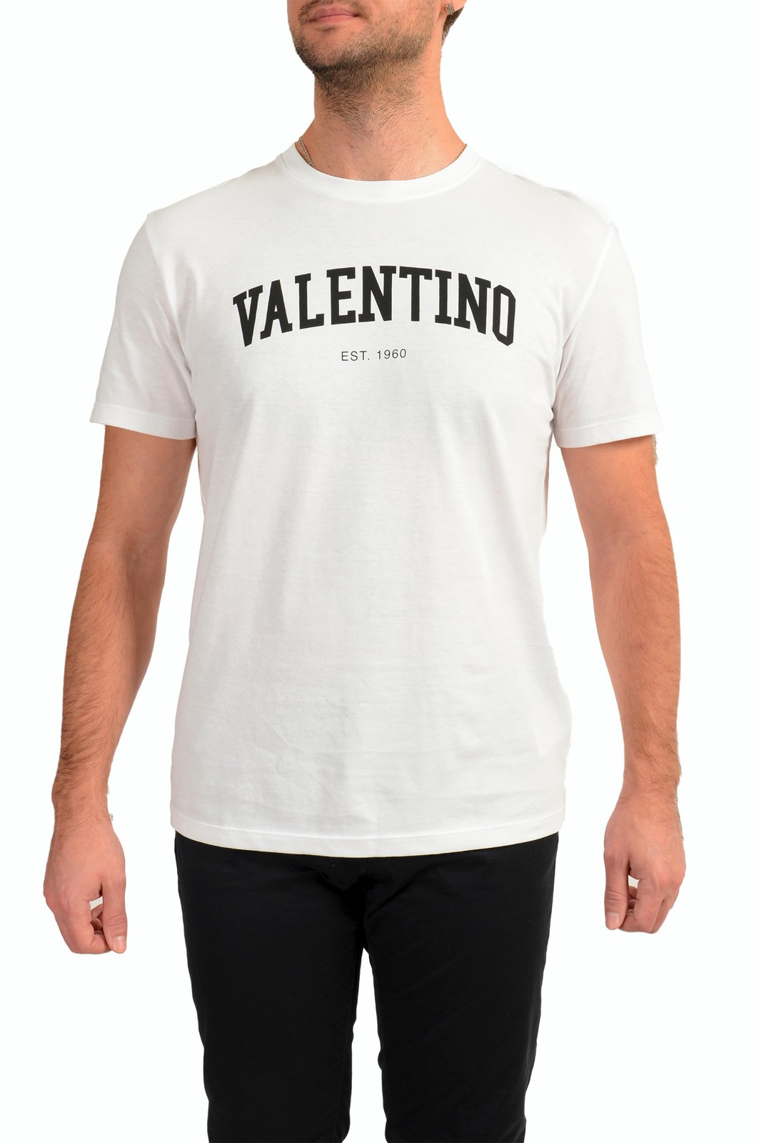 Мужская белая футболка с круглым вырезом и коротким рукавом с логотипом Valentino 2V3MG13D964 47590₽