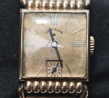 Vtg LORD ELGIN 14K Rose Gold Filled 21 Jewel Wrist Watch, Curved Crystal 7" sub