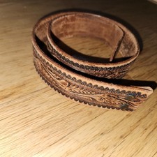 Vtg Justin Unisex Belt sz28 Top Grain Leather Hand Tooled Western STRAP ONLY