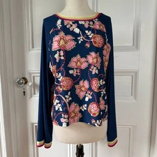 NWT Johnny Was Active Women's Blue Pink Graphic Long Kimono Sleeve Shirt Large