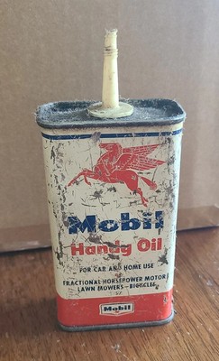Vintage Mobil Handy Oil Can Socony Mobil Pegasus Logo 4oz Tin Lubricant Empty