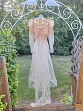 True VTG 1930s Lace  Tulle Wedding Gown Dress Juliet Sleeves Train Art Deco 30s