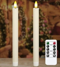 2 PCS Upgraded Real Wax LED Flameless Taper Candles with Remote,  White Candlest