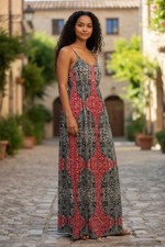 Bohemian Maxi Dress with Geometric Pattern SZ Medium