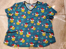 NEW Dr Seuss Nurse Scrub Top Size 3XL Santa Hat Christmas Cane Stars 3 Pockets