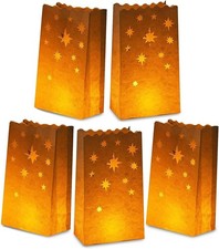 White Paper Luminary Bags - 50-Pack Candle Lantern Bags, Fire-Retardant,...
