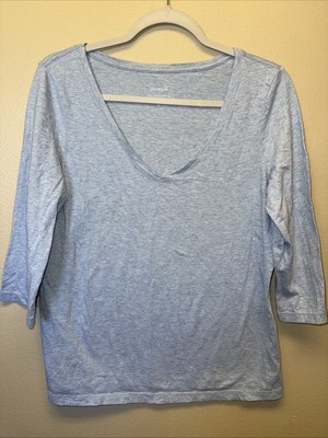 Purejill Tee Pima Cotton V Neck Short Sleeve Blue Heather 3/4 Sleeve Medium