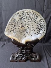 Antique Collectible Chinese Hand Carved Mother Of Pearl Shell Dragon Design B2