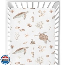 CaTaKu Crib Sheets for Girls Boys Sea Turtles Seashells Baby Sheets for Crib,