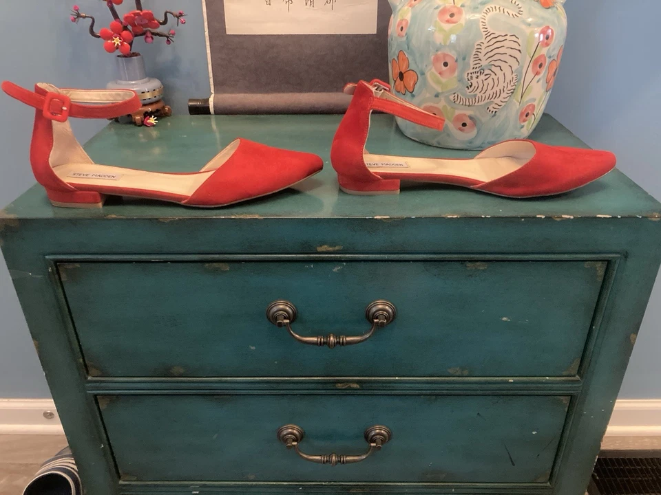 Steve Madden Slingback Punta Punta Plana Rojo Gamuza Mujer’s Talla 11 Foto 2 de 4