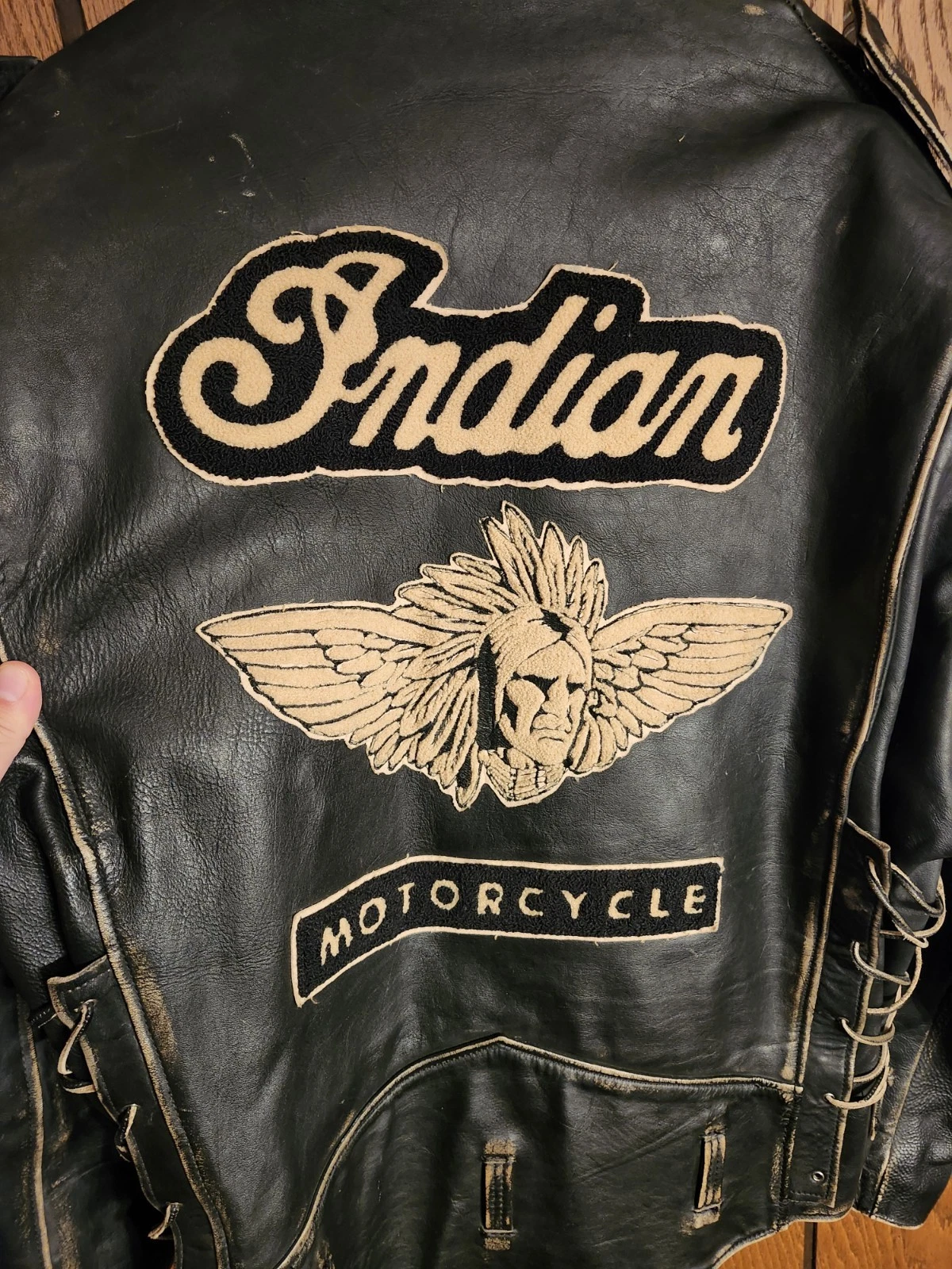 Vintage Indian Motorcycle Iron Horse Distressed Leather Jacket XXL Made In USA - product detail image 3