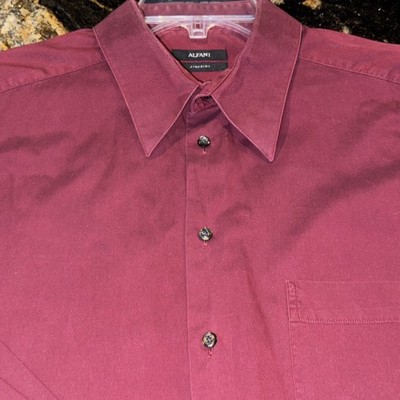 Alfani Mens Pinpoint Dress Shirt XL 17-17.5 34-35 Wine Red Point Collar Long Al