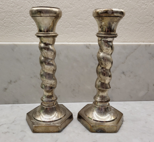 Pair of 8.5" Silver Spiral Candlesticks William Adams A Towle Company  - Picture 1 of 4