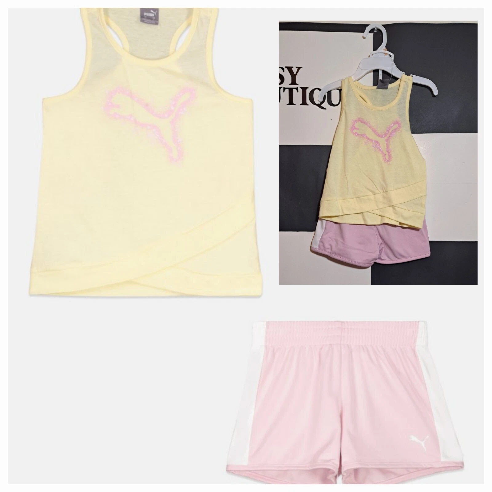 Puma Kids Girl 2 Piece Sleeveless Top And Shorts Set, Pink/YellowSz 2T