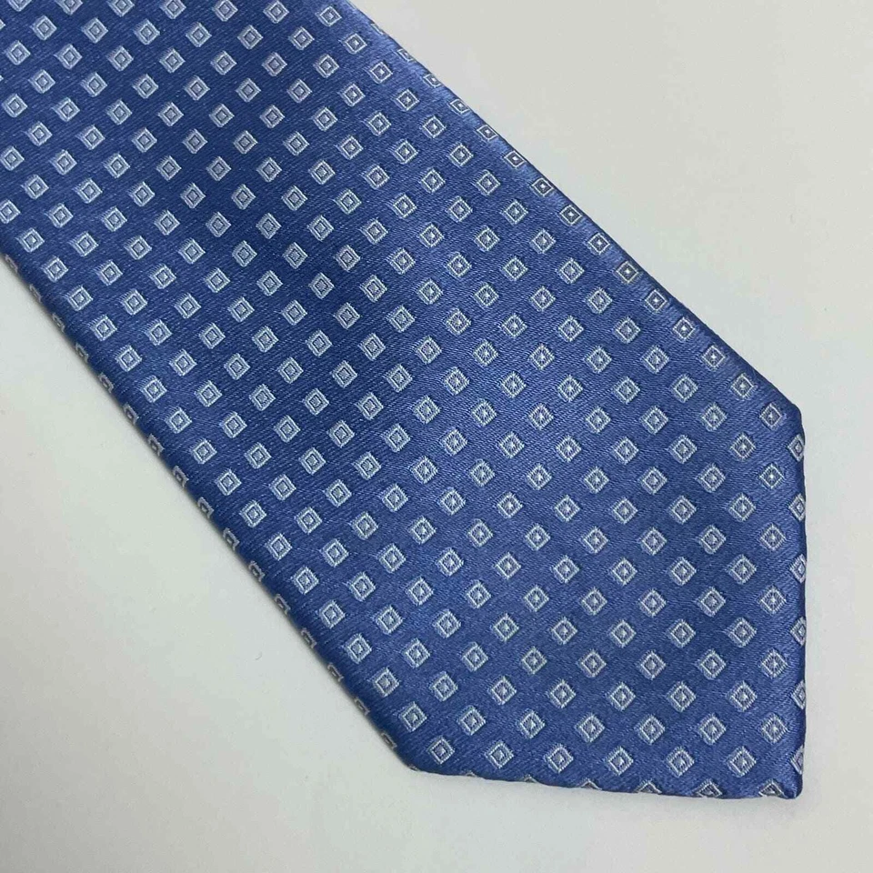 Corbata geométrica cuadrada blanca azul claro Ike Behar New York Foto 2 de 4