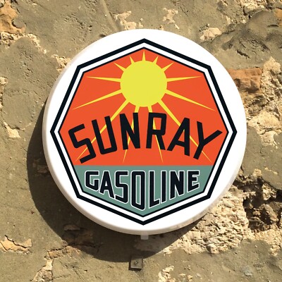 SUNRAY BENZIN LED BELEUCHTETES LEUCHTKASTENSCHILD GAS & ÖL BENZIN AUTOMOBILIA