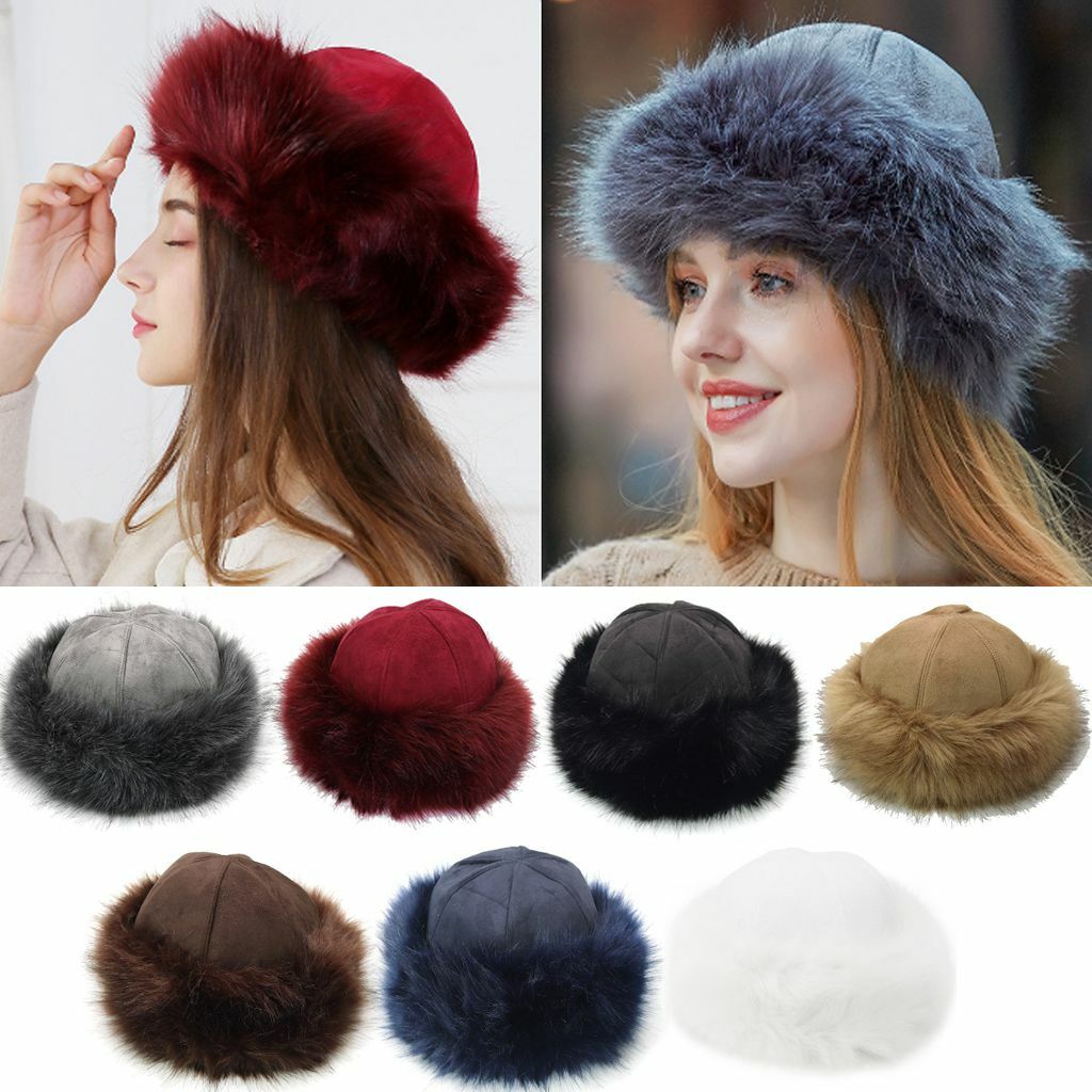 Women's Fluffy Faux Fox Fur Hat Unisex Winter Ear Head Warmer Ski