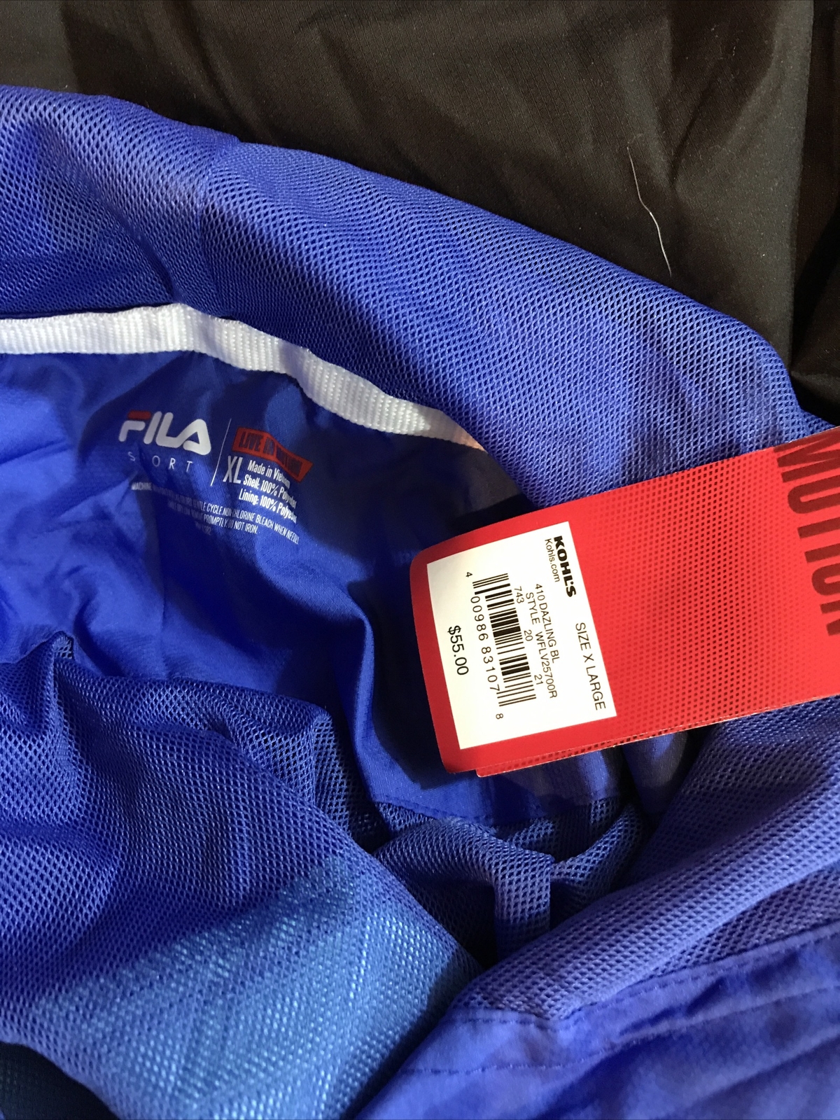 Giacca a vento Fila blu e nera con cappuccio donna XL nuova con etichetta da ascella ad ascella = 23