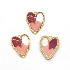 4PCS Gold Tone Real Dry Flower Resin Irregular Heart Charm Pendant Supply GBY651