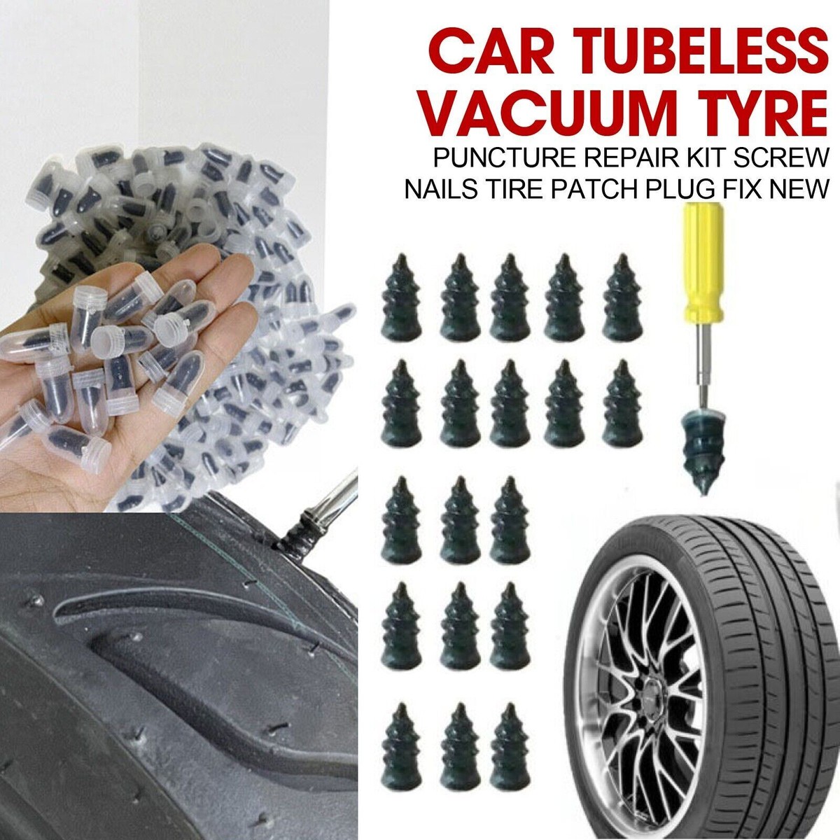 10-Pack Tubeless Tire Puncture Repair Kit – Screw Nails & Plug Tools For Car/Vacuum Tyre