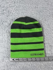 Screamer Beanie Toque Adult One Size Green Gray Stripe Knit 100 Acrylic Ski