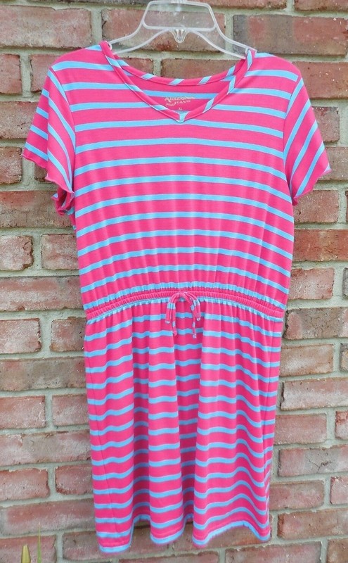 Arizona Jean Co. Striped Dress  Size 14/16 Large Island Pink and Blue $22 NEW