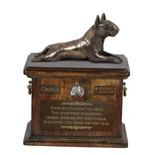 Bull Terrier, Bully III - urn for dog ashes, urn with a statuette, personalized