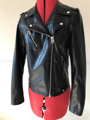 Faux Leather Biker Jacket Silver Zip 